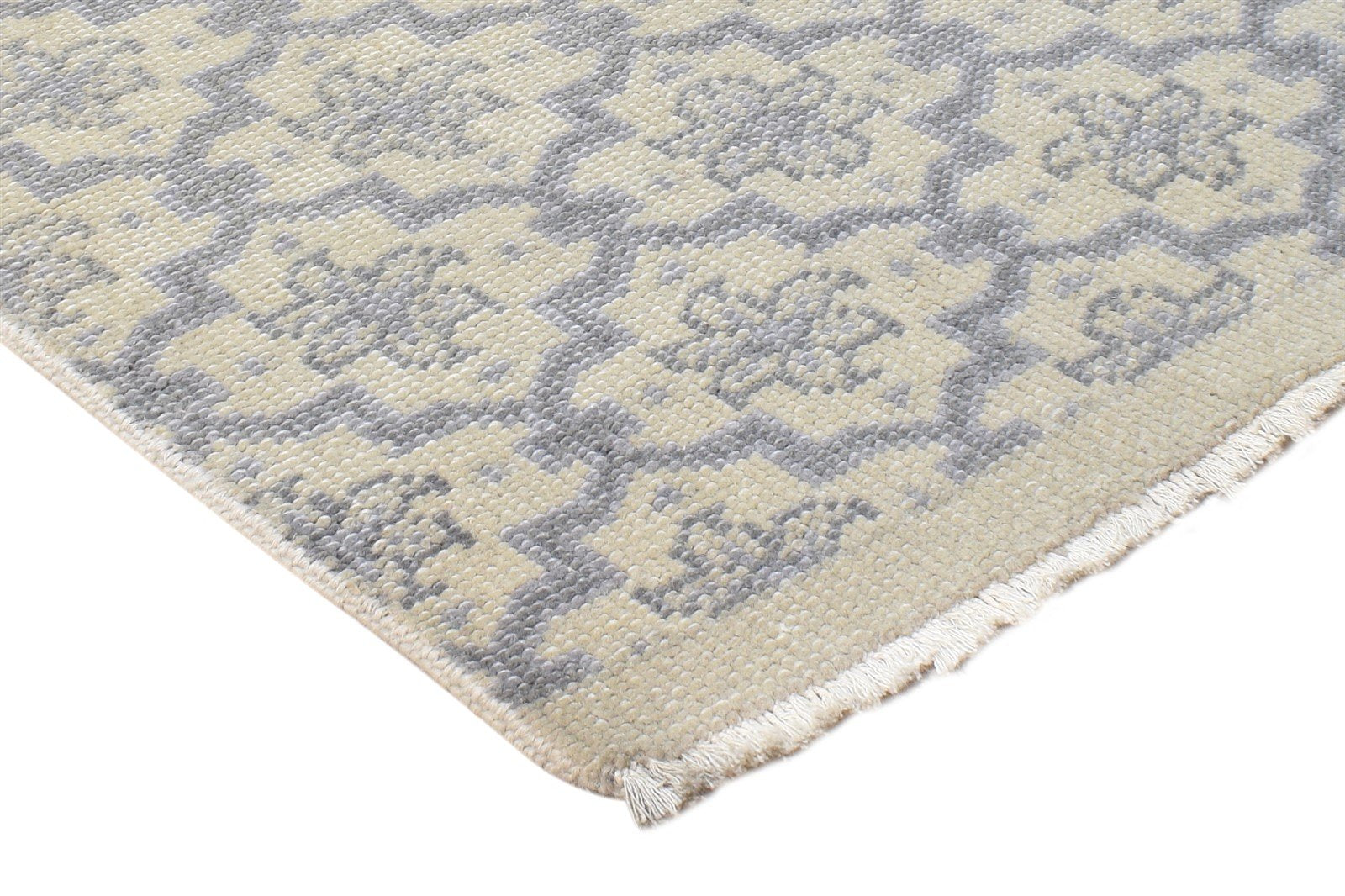 Hand Knotted Beige Wool Rug 2' X 2' Modern Moroccan Trellis Small Carpet 