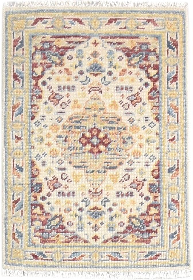 Wool Beige Rug 2' X 3' Persian Hand Knotted Heriz-Indian Medallion Small Carpet 