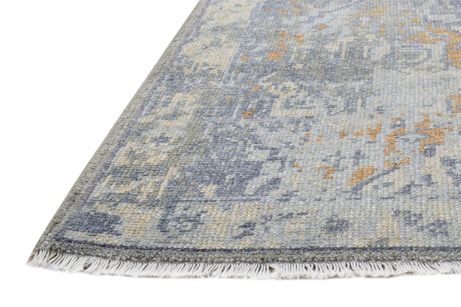 Grey Wool Silk Rug 2X3 Modern Hand Knotted Heriz-Indian Abstract Small Carpet 