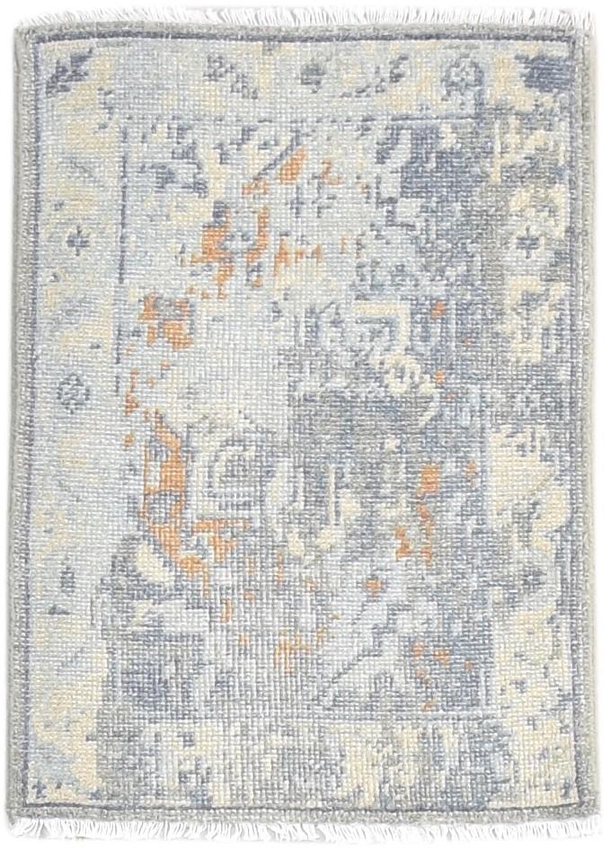 Grey Wool Silk Rug 2X3 Modern Hand Knotted Heriz-Indian Abstract Small Carpet 