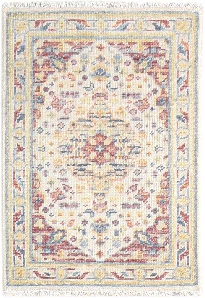 Wool Beige Rug 2' X 3' Persian Hand Knotted Heriz-Indian Medallion Small Carpet 