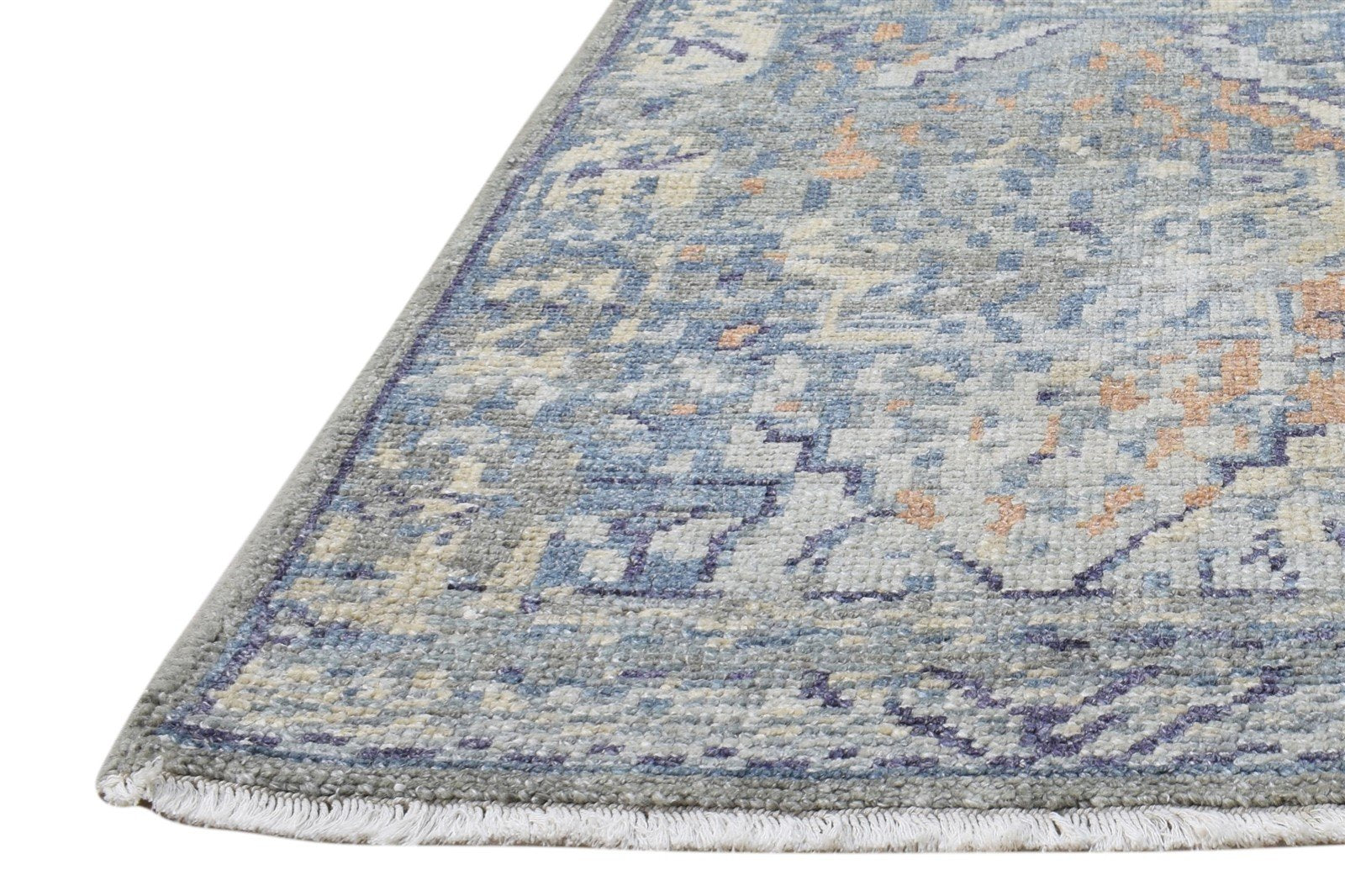 2X3 Rug Wool Silk Blue Modern Hand Knotted Heriz-Indian Abstract Small Carpet 