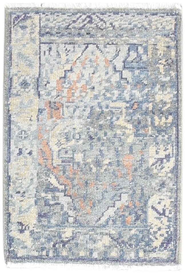 2X3 Rug Wool Silk Blue Modern Hand Knotted Heriz-Indian Abstract Small Carpet 