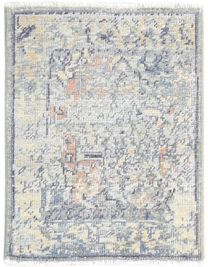 Hand Knotted Grey Wool Silk Rug 2X3 Modern Heriz-Indian Abstract Small Carpet 