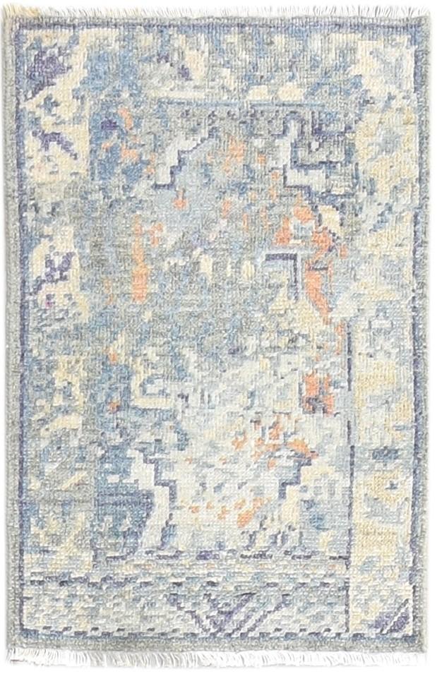 Wool Silk Beige Rug 2X3 Modern Hand Knotted Heriz-Indian Abstract Small Carpet 