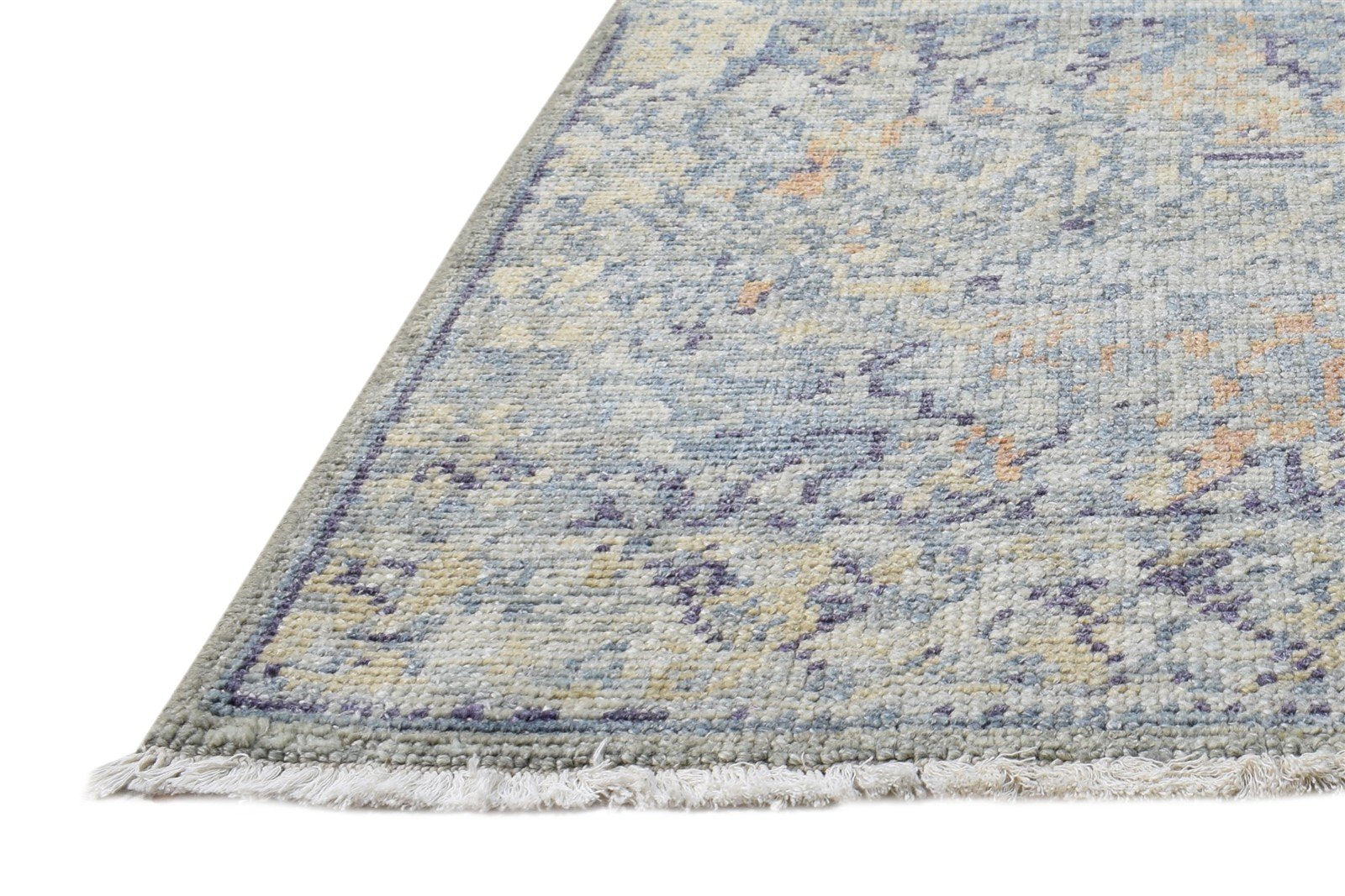 Hand Knotted Blue Wool Silk Rug 2X3 Modern Heriz-Indian Abstract Small Carpet 