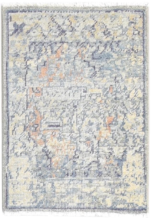 Hand Knotted Blue Wool Silk Rug 2X3 Modern Heriz-Indian Abstract Small Carpet 