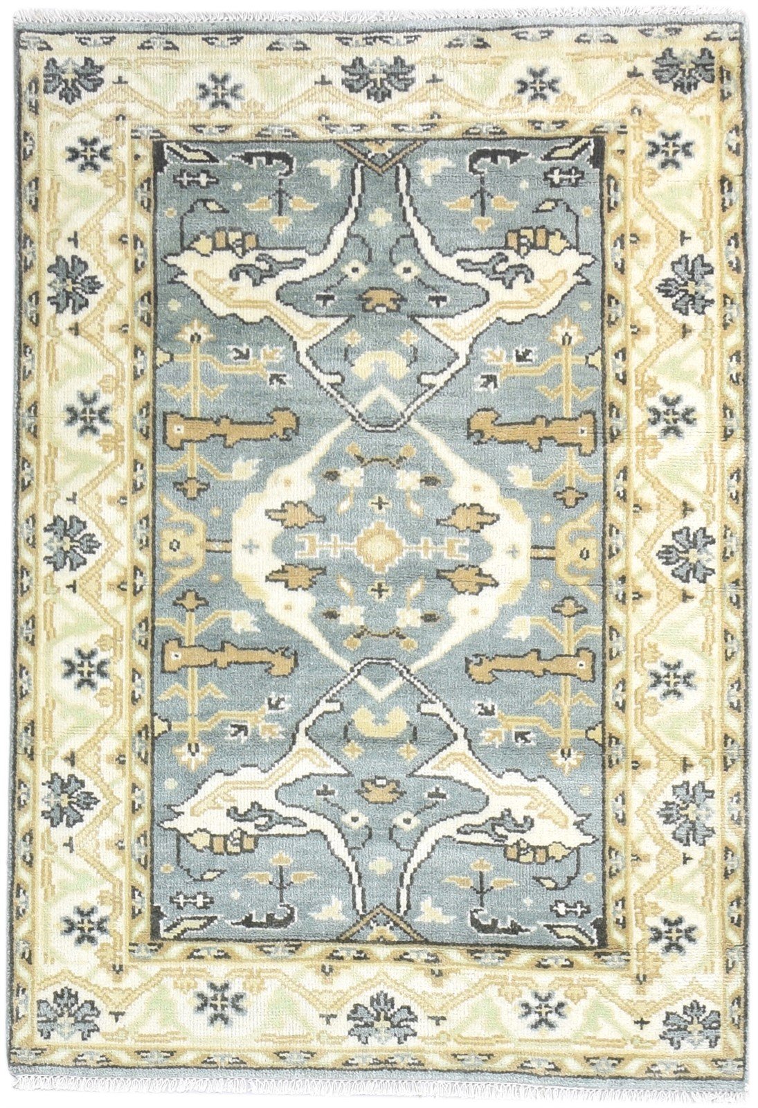 Hand Knotted Blue Wool Rug 4' X 6' Persian Oushak Oriental Room Size Carpet 