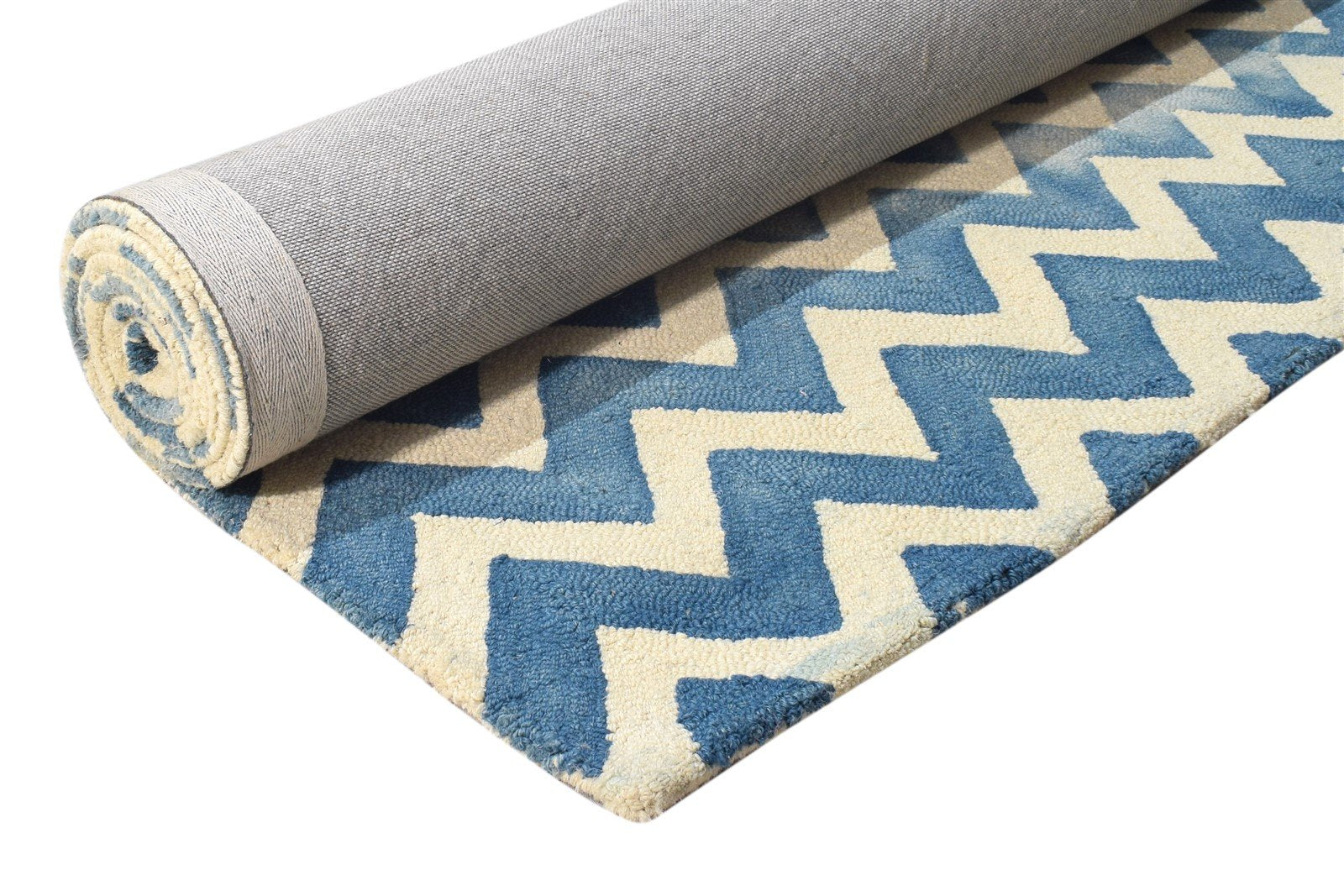 Hand Tufted Blue Wool Rug 5' X 8' Modern Scandinavian Chevron Room Size Carpet 