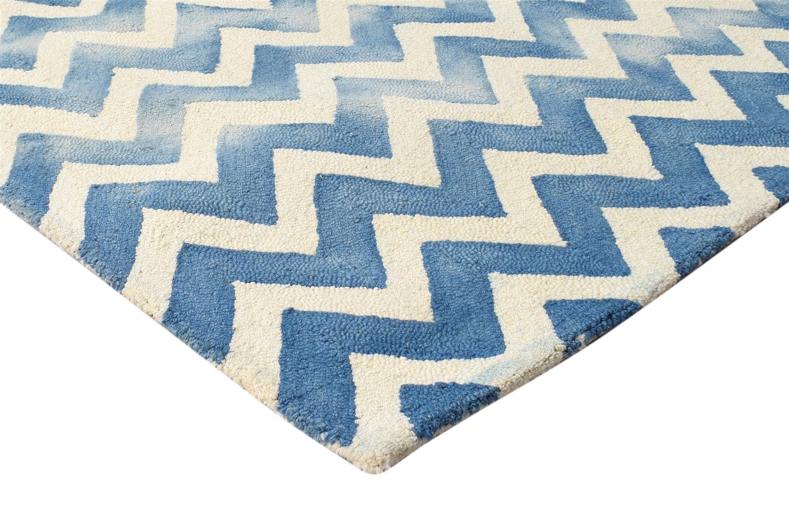 Hand Tufted Blue Wool Rug 5' X 8' Modern Scandinavian Chevron Room Size Carpet 