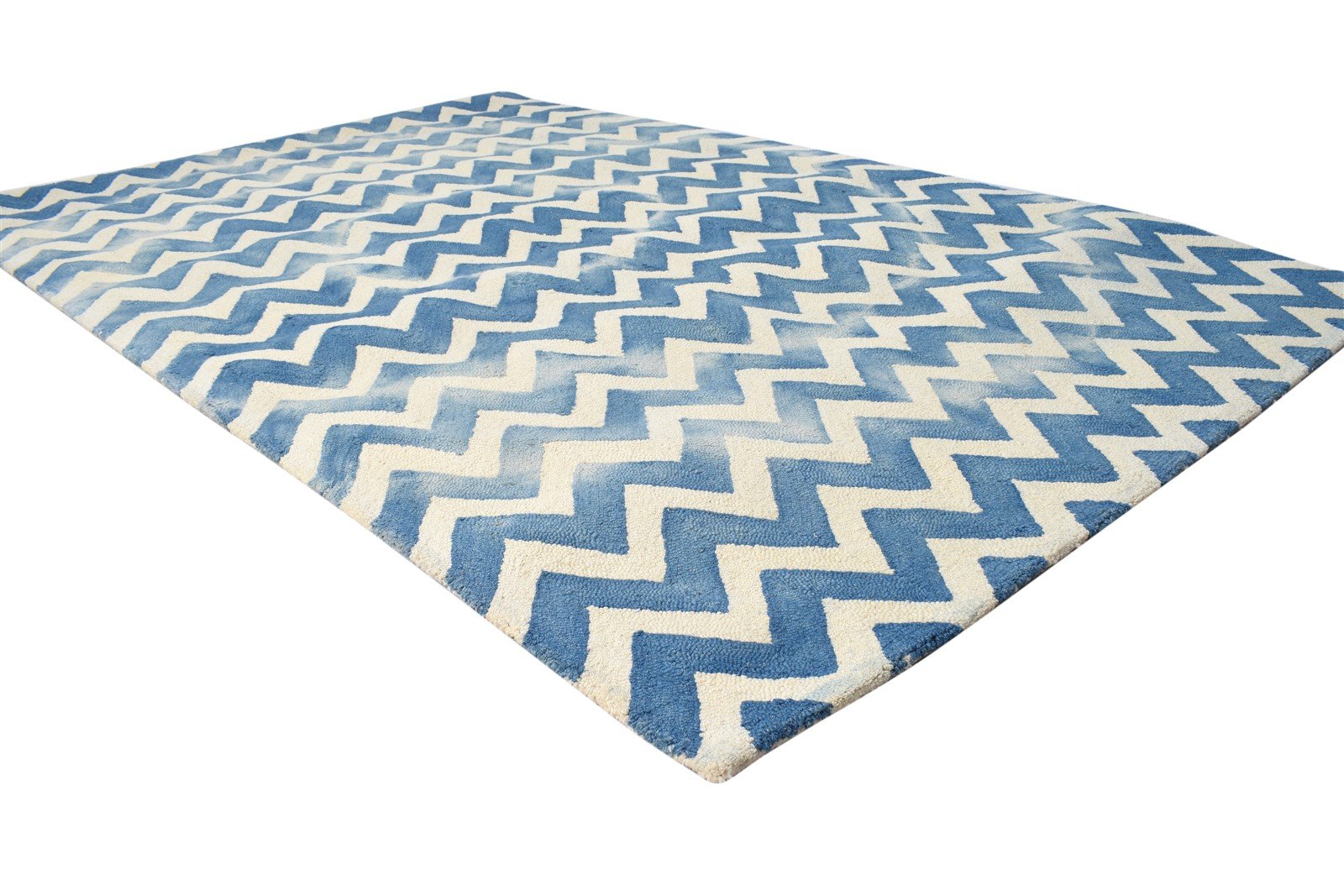 Hand Tufted Blue Wool Rug 5' X 8' Modern Scandinavian Chevron Room Size Carpet 