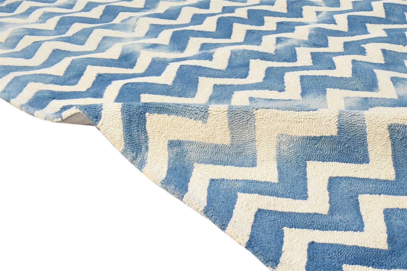 Hand Tufted Blue Wool Rug 5' X 8' Modern Scandinavian Chevron Room Size Carpet 