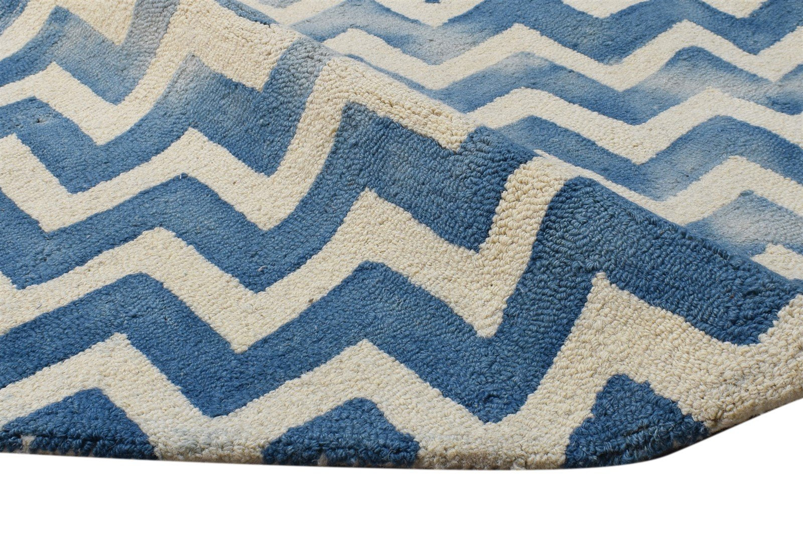 Hand Tufted Blue Wool Rug 5' X 8' Modern Scandinavian Chevron Room Size Carpet 