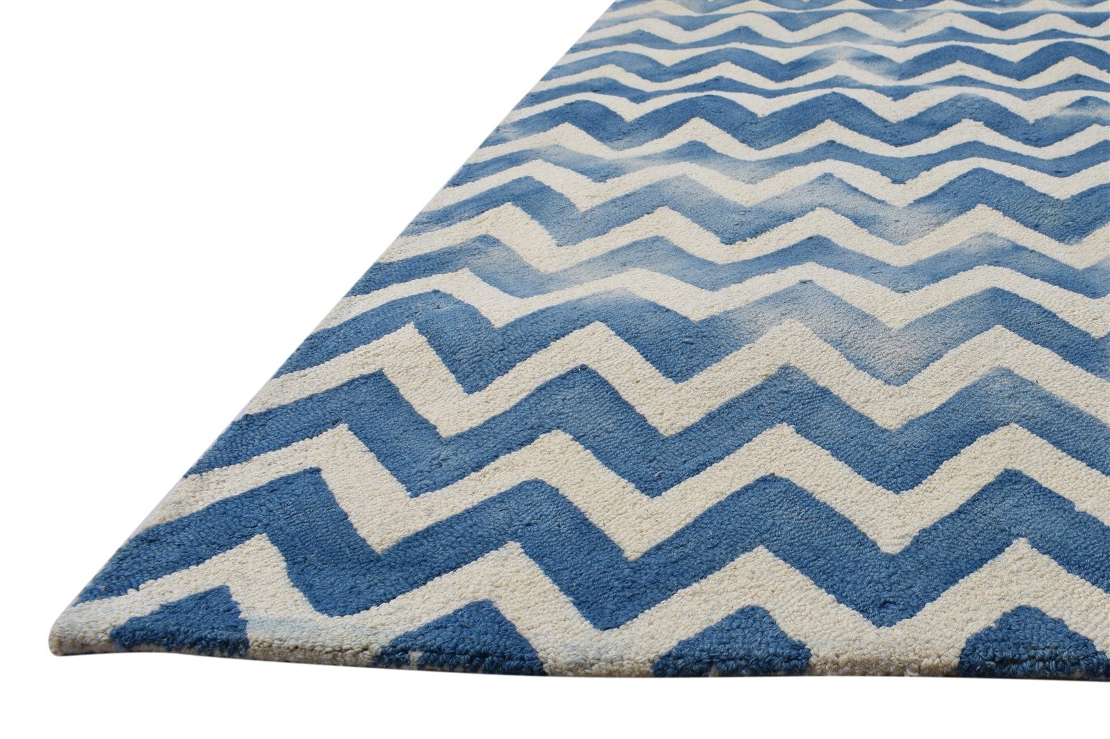 Hand Tufted Blue Wool Rug 5' X 8' Modern Scandinavian Chevron Room Size Carpet 