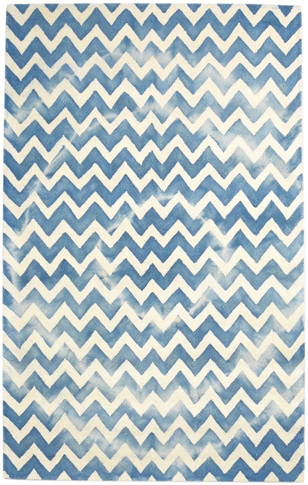 Hand Tufted Blue Wool Rug 5' X 8' Modern Scandinavian Chevron Room Size Carpet 