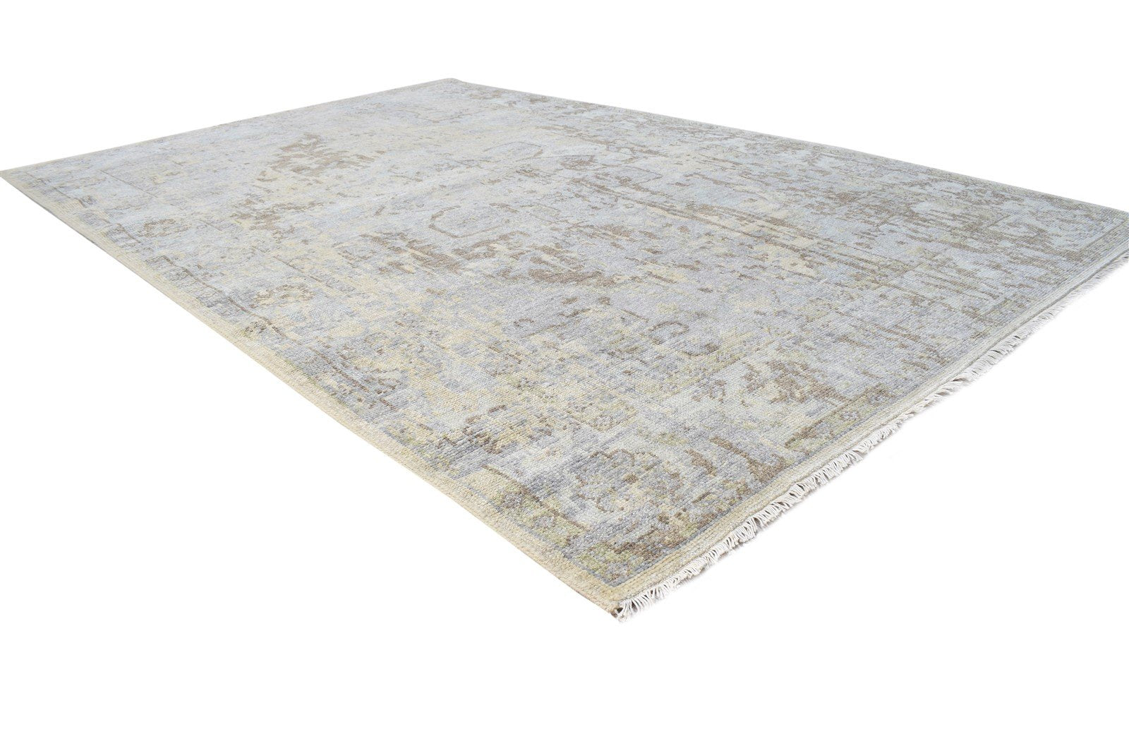 Grey Wool Silk Rug 5X8 Modern Hand Knotted American Abstract Room Size Carpet 