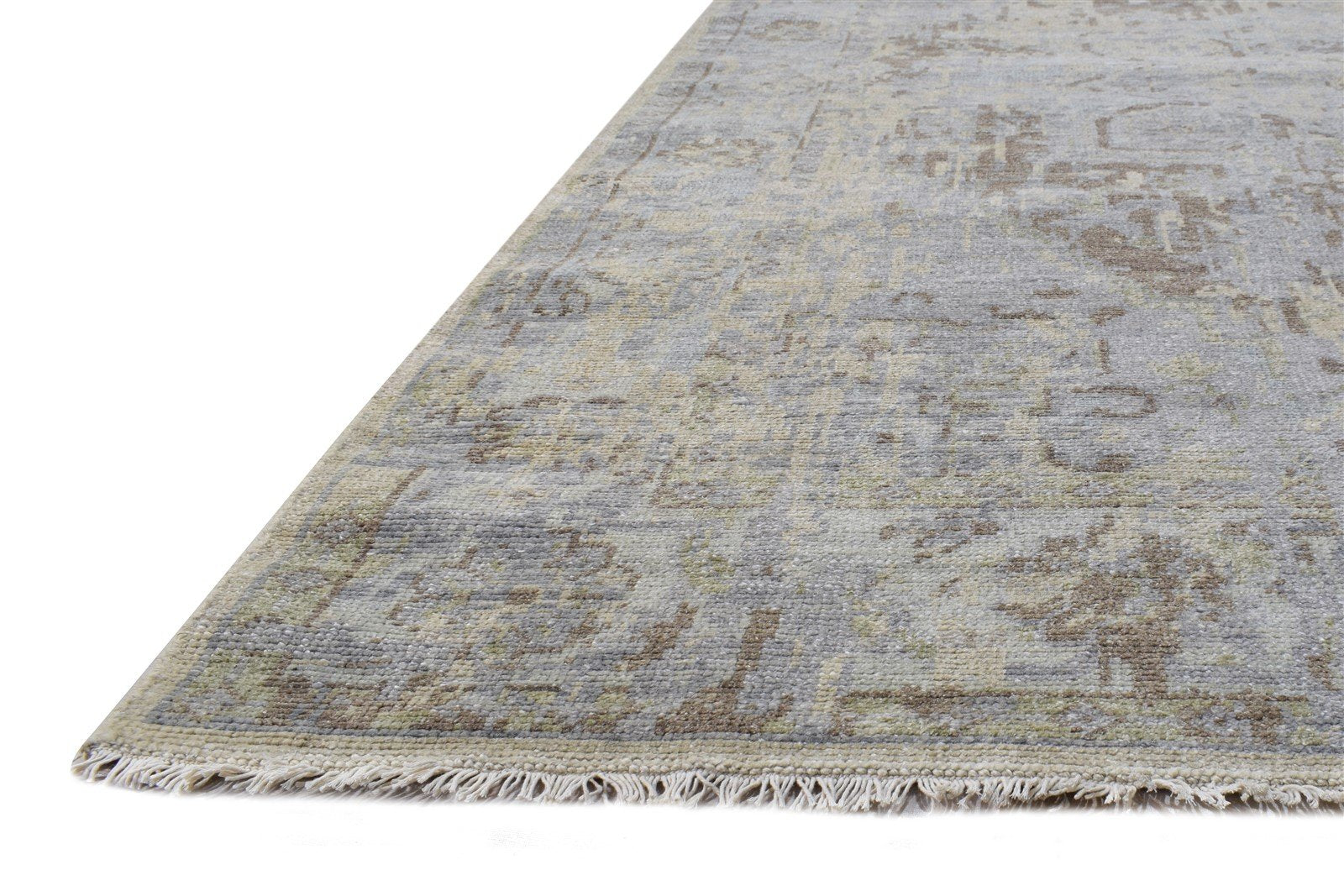 Grey Wool Silk Rug 5X8 Modern Hand Knotted American Abstract Room Size Carpet 