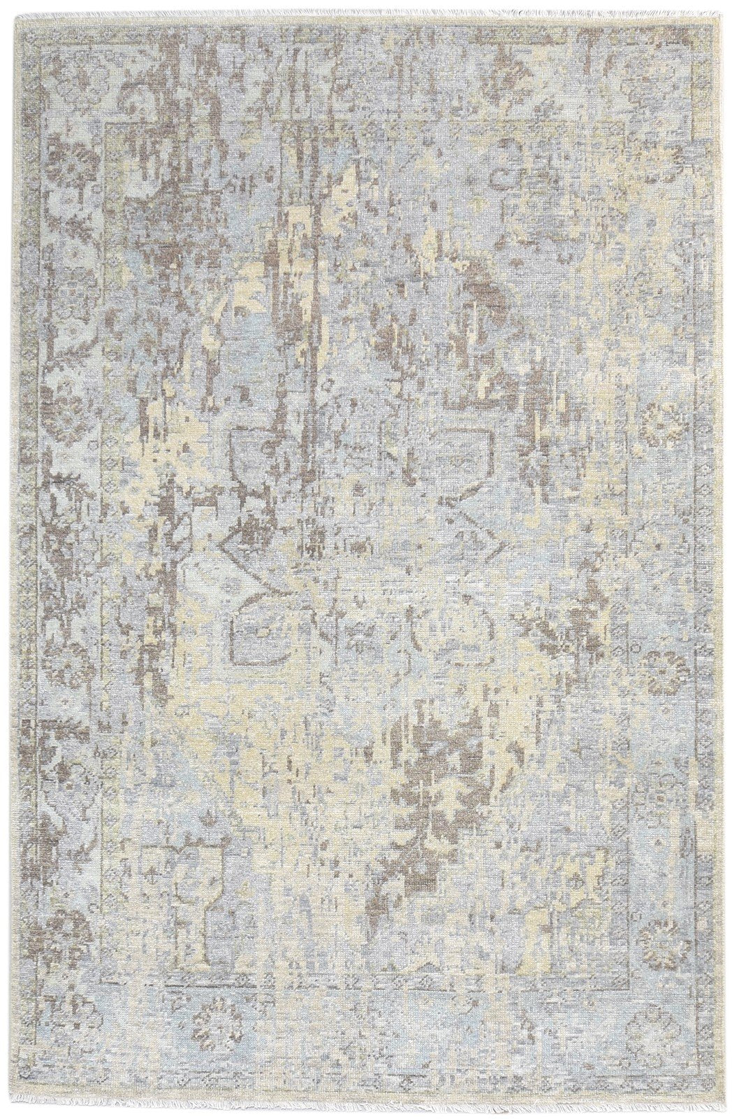 Grey Wool Silk Rug 5X8 Modern Hand Knotted American Abstract Room Size Carpet 