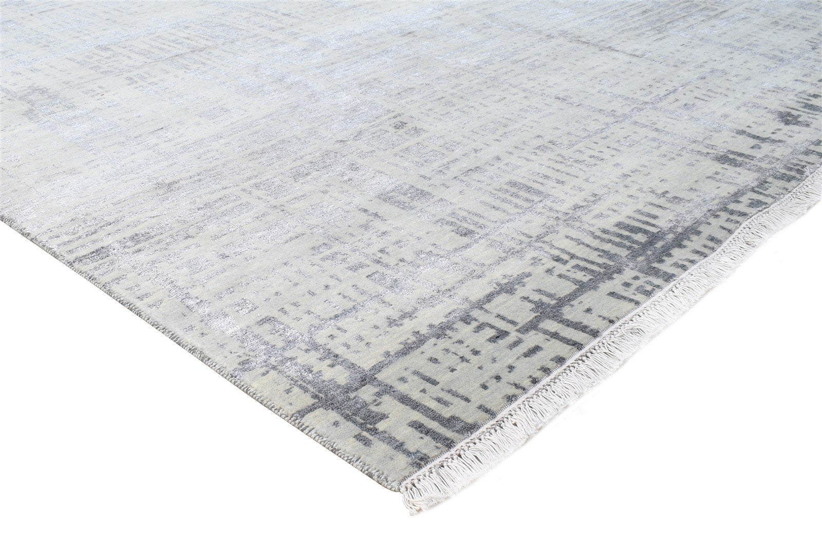 Wool / Silk Grey Rug 9X12 Modern Hand Knotted American Abstract Extra Large 