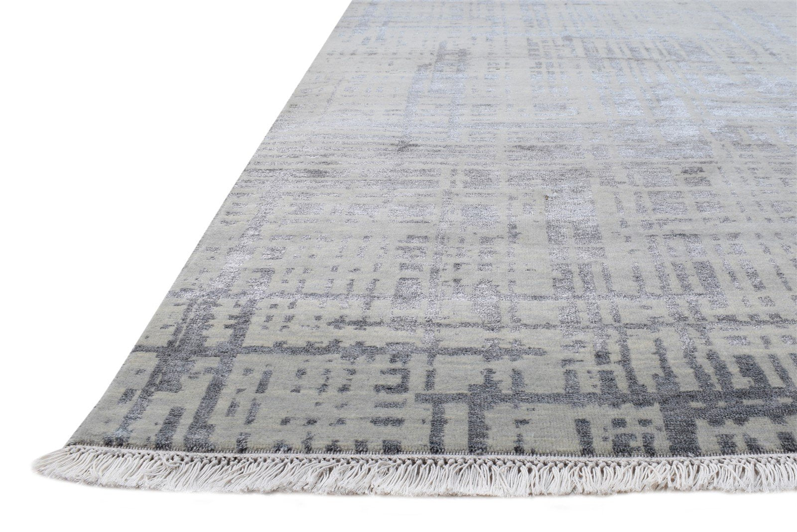 Wool / Silk Grey Rug 9X12 Modern Hand Knotted American Abstract Extra Large 