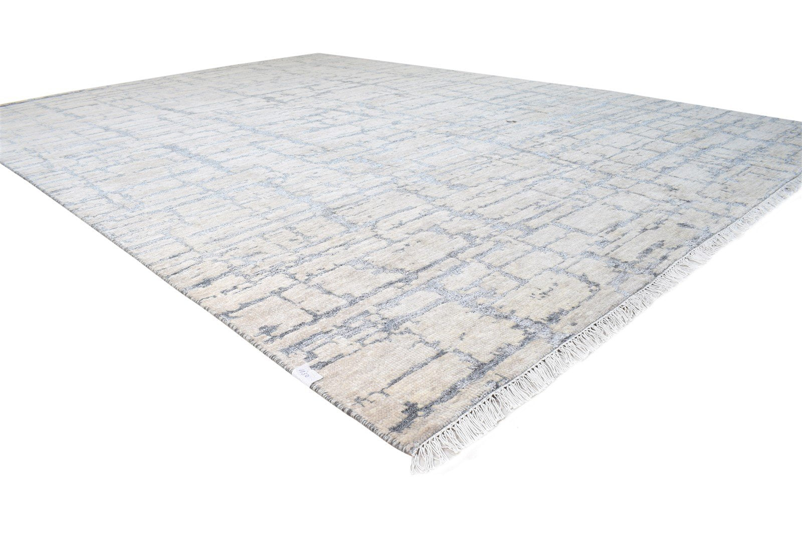 Wool / Silk Beige Rug 9X12 Modern Hand Knotted American Abstract Large Carpet 