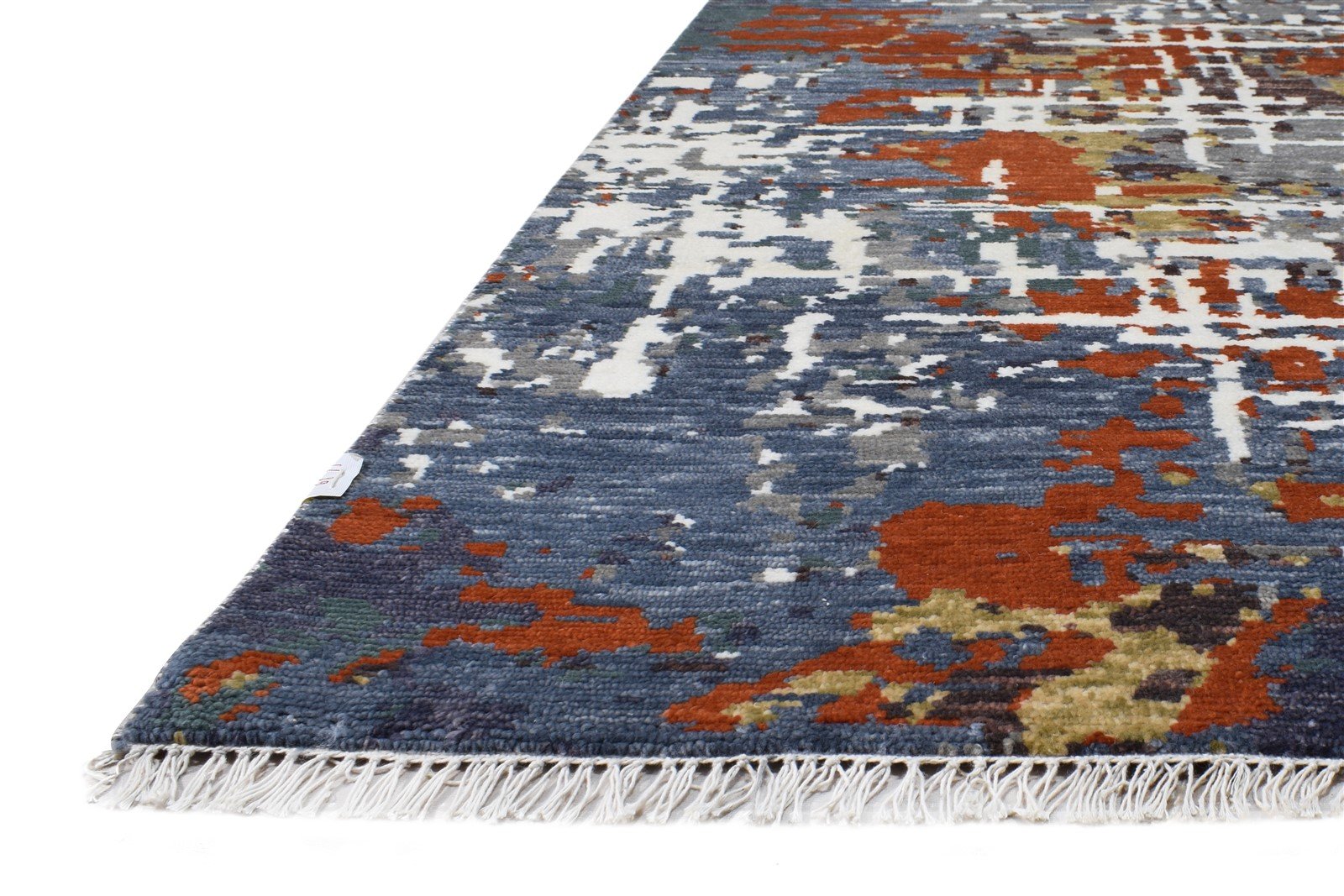 Hand Knotted Blue Wool / Silk Rug 6X9 Modern American Abstract Room Size Carpet 