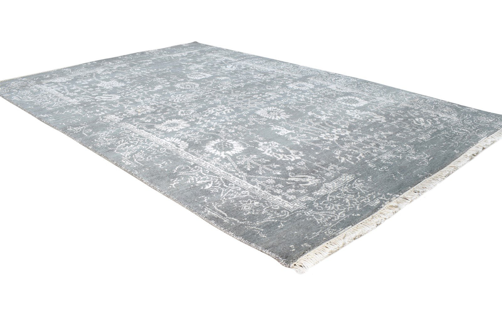 Wool / Silk Grey Rug 4X6 Modern Hand Knotted Oushak Abstract Room Size Carpet 