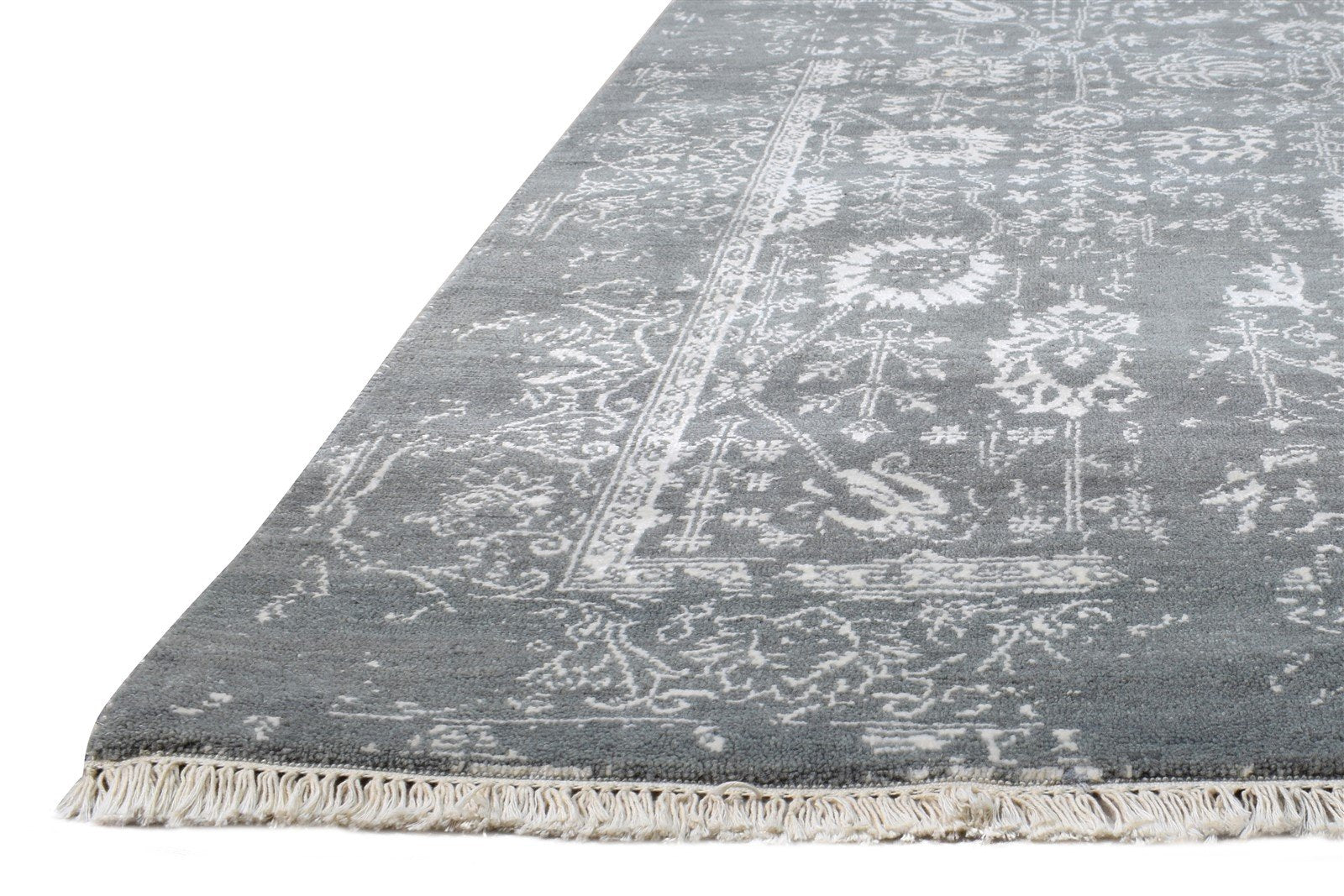 Wool / Silk Grey Rug 4X6 Modern Hand Knotted Oushak Abstract Room Size Carpet 