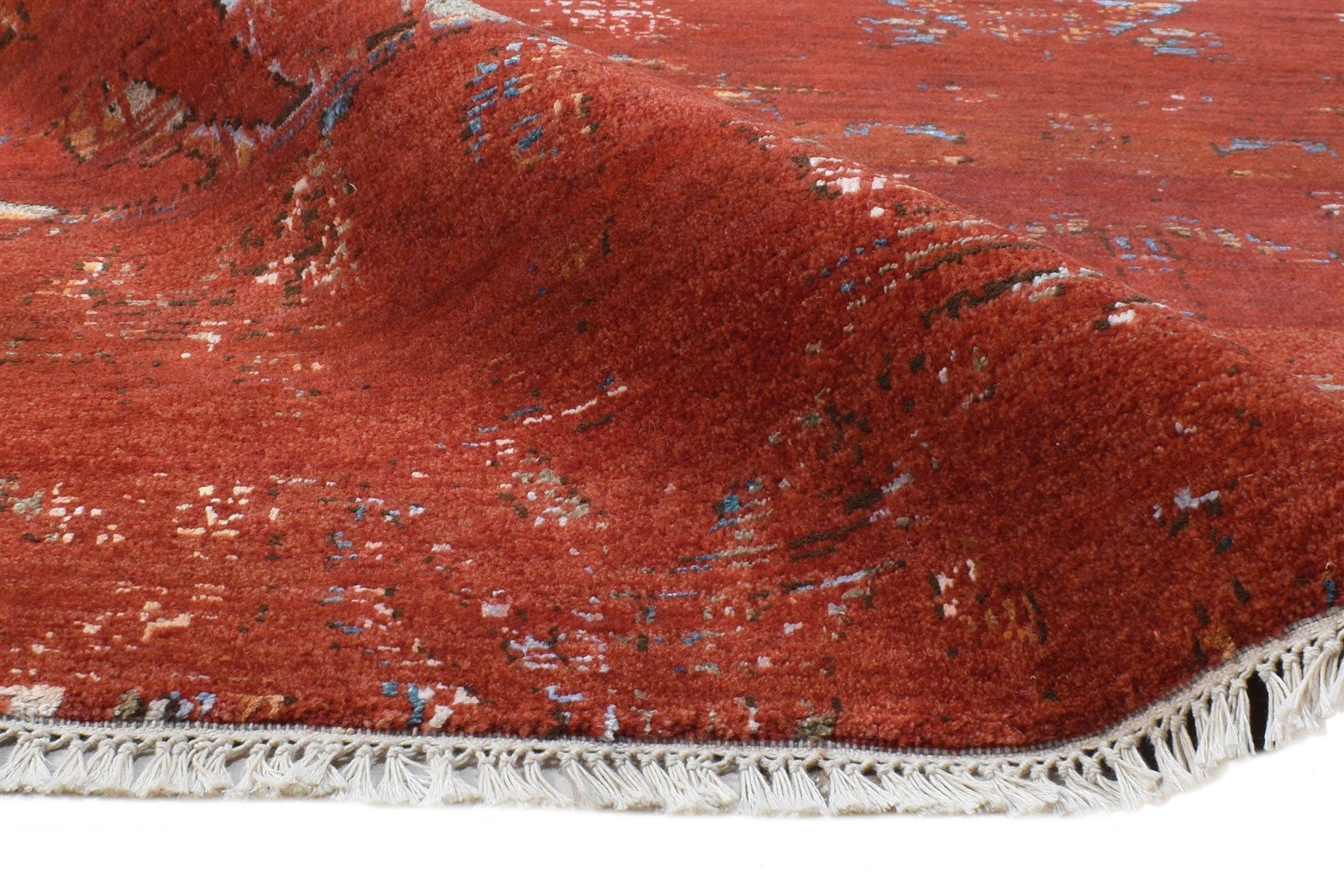 Wool / Silk Red Rug 4X6 Modern Hand Knotted Oriental Abstract Room Size Carpet 