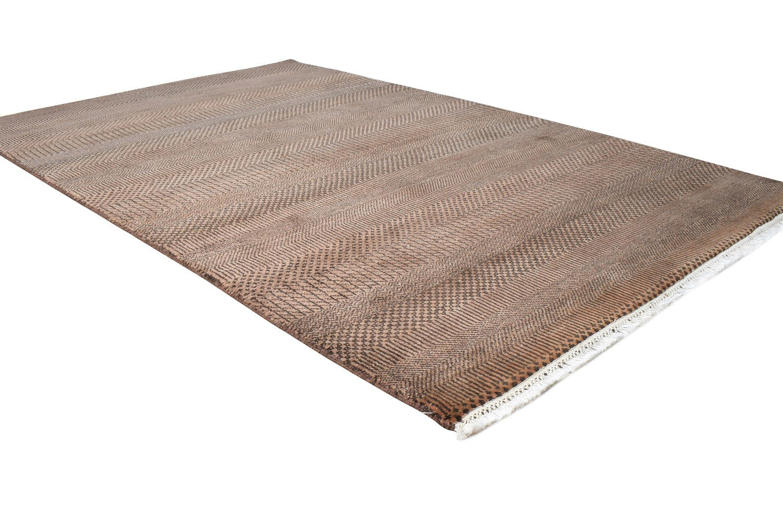 Brown Wool Rug 4' X 6' Modern Hand Knotted Agra Grass Trellis Room Size Carpet 