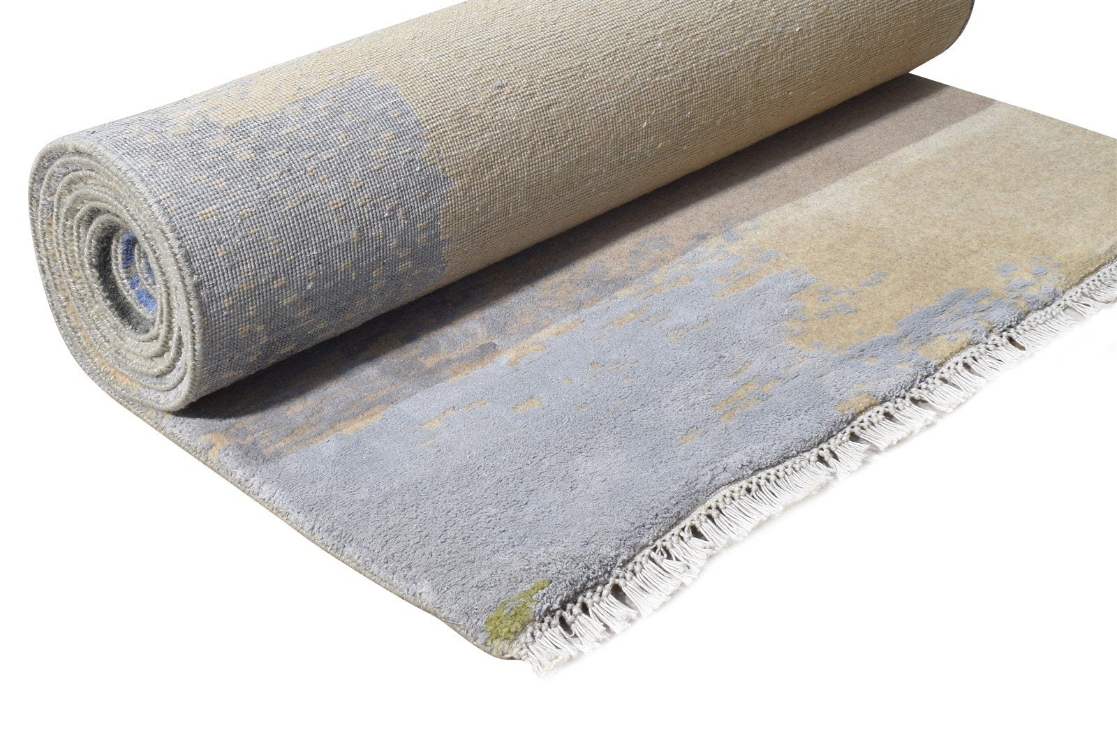 Wool / Silk Beige Rug 3X10 Modern Hand Knotted American Abstract Small Runner  Area Rug 