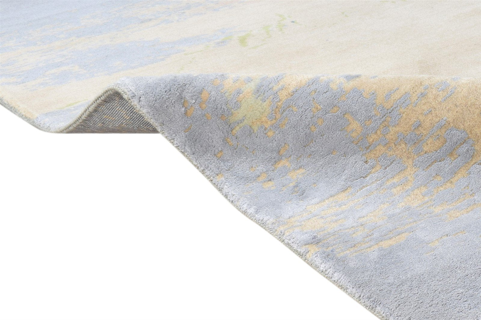 Wool / Silk Beige Rug 3X10 Modern Hand Knotted American Abstract Small Runner  Area Rug 