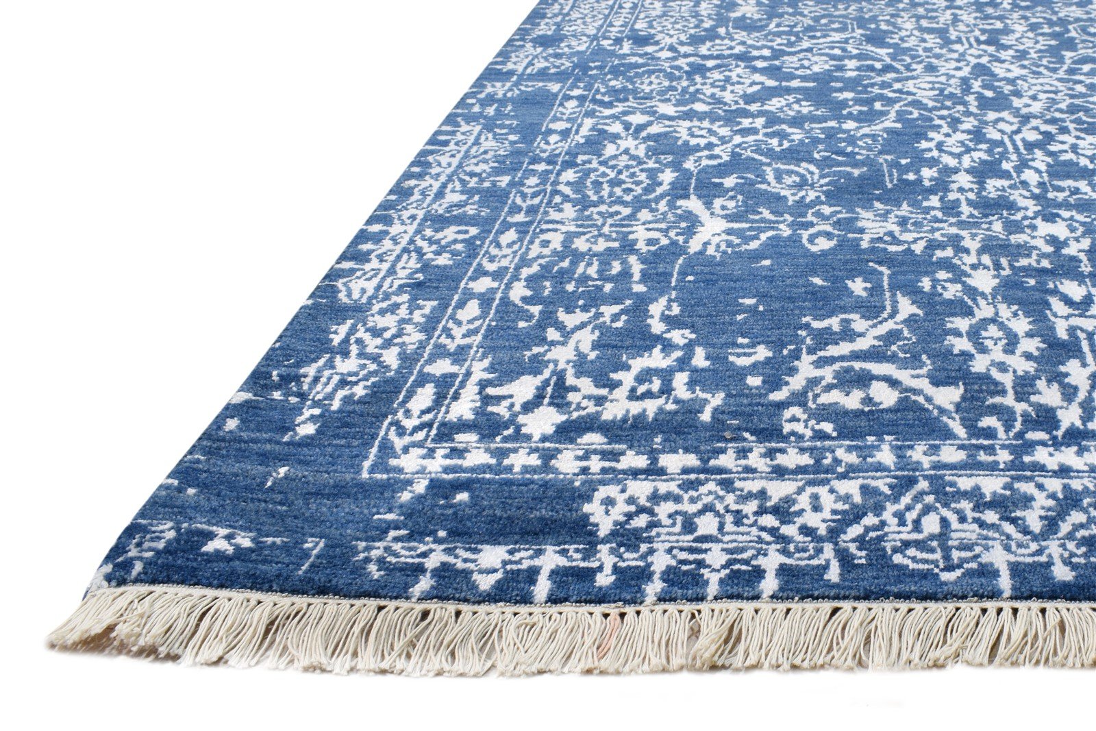 Blue Wool / Silk Rug 4X6 Modern Hand Knotted Oriental Abstract Room Size Carpet 