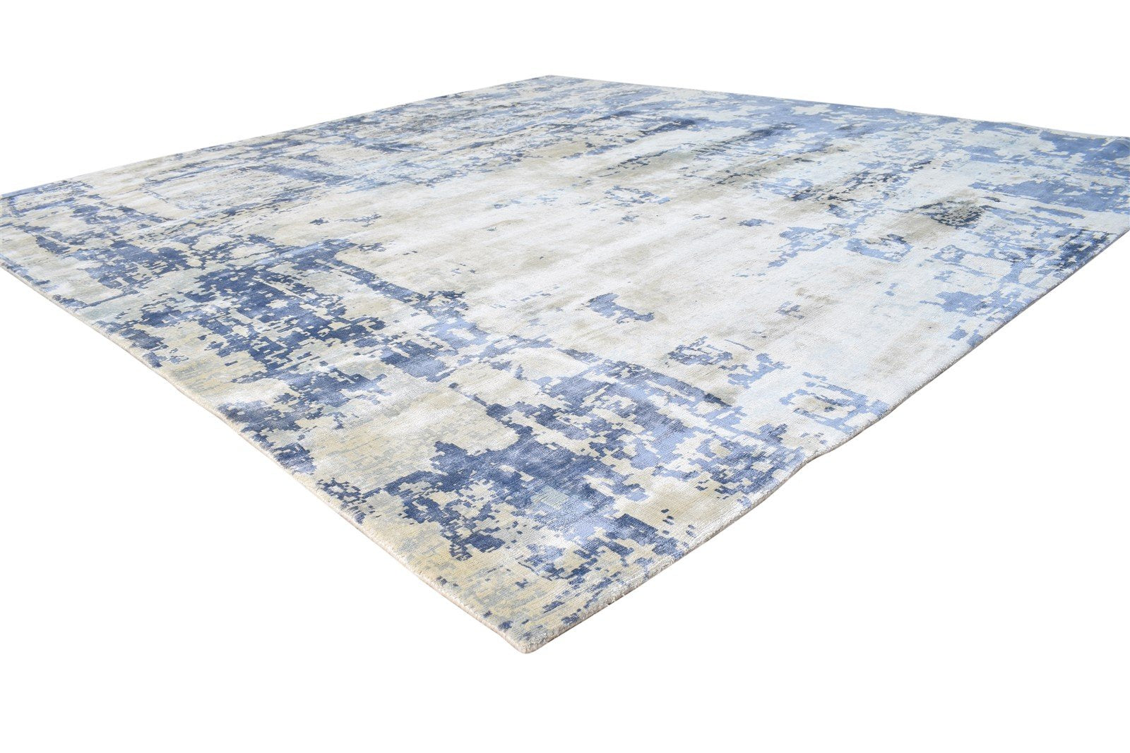 Handloom Grey Silk Rug 9' X 9' Modern American Abstract Large Carpet 