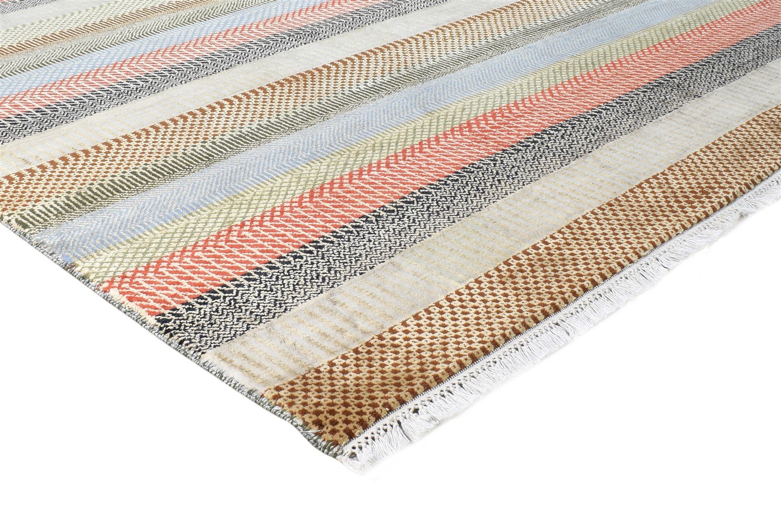 6X9 Rug Wool Multi Color Modern Hand Knotted Scandinavian Striped Room Size 