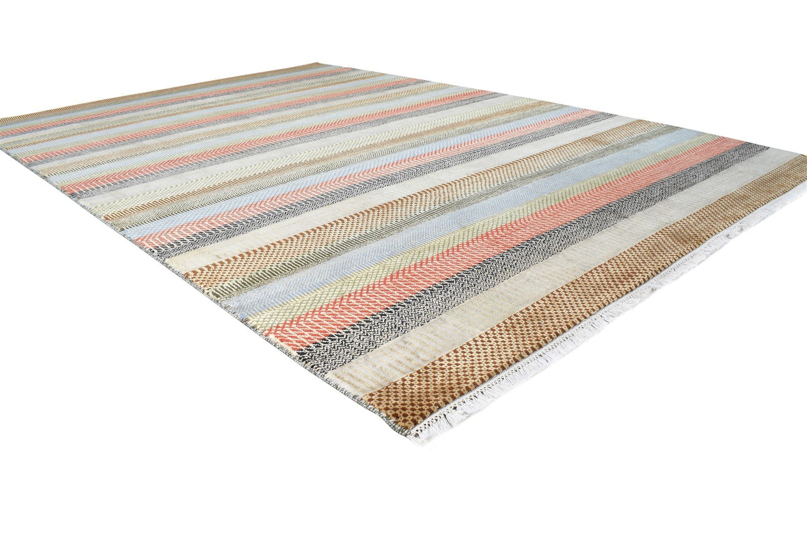 6X9 Rug Wool Multi Color Modern Hand Knotted Scandinavian Striped Room Size 