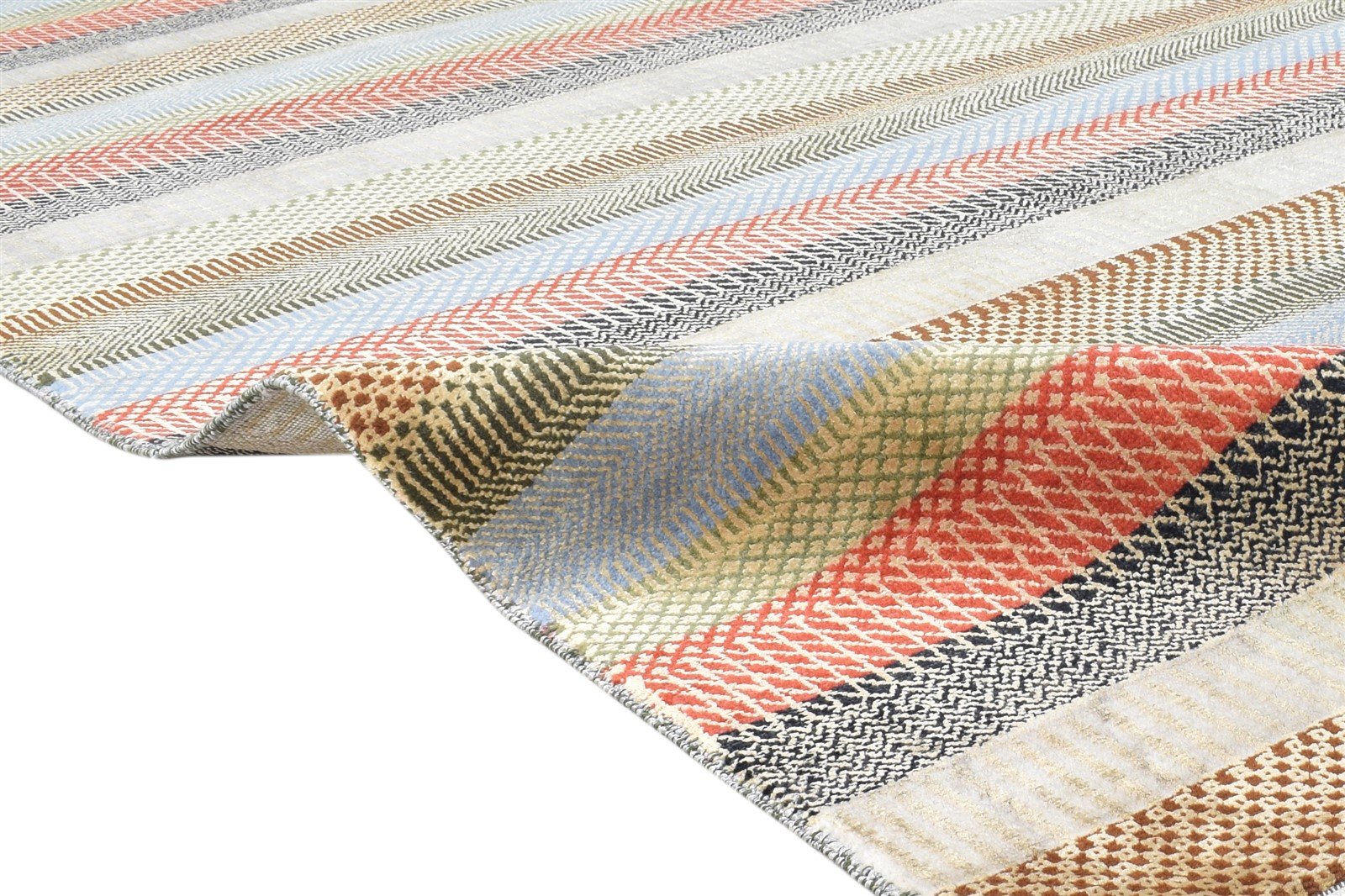 6X9 Rug Wool Multi Color Modern Hand Knotted Scandinavian Striped Room Size 