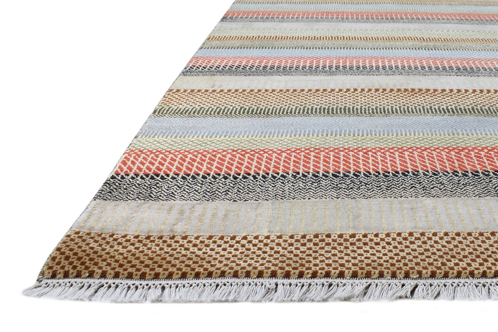 6X9 Rug Wool Multi Color Modern Hand Knotted Scandinavian Striped Room Size 