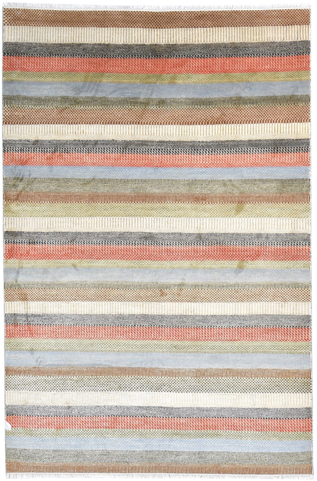 6X9 Rug Wool Multi Color Modern Hand Knotted Scandinavian Striped Room Size 