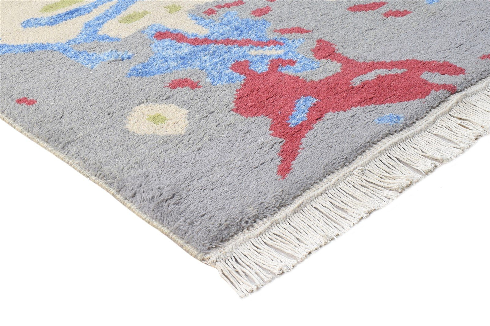 Hand Knotted Grey Wool Rug 3' X 9' Modern American Abstract Small Runner 