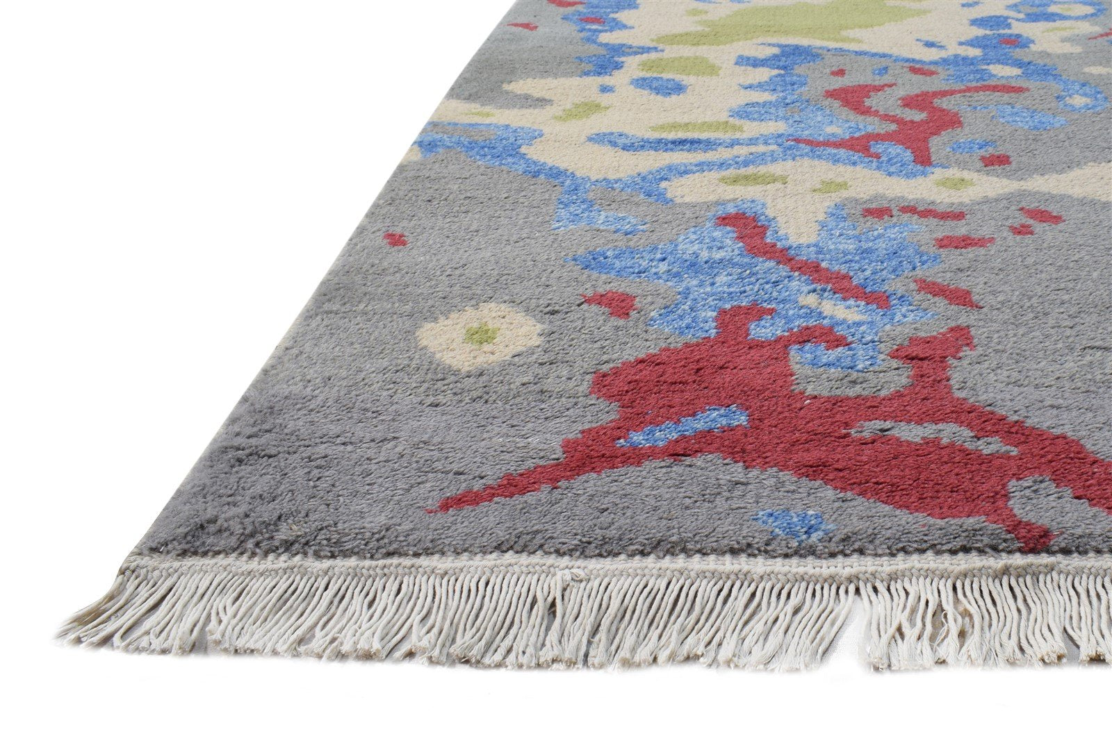 Hand Knotted Grey Wool Rug 3' X 9' Modern American Abstract Small Runner 