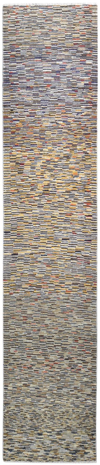 Brown Wool Rug 2'6 X 12' Modern Hand Knotted American Abstract Small Runner 