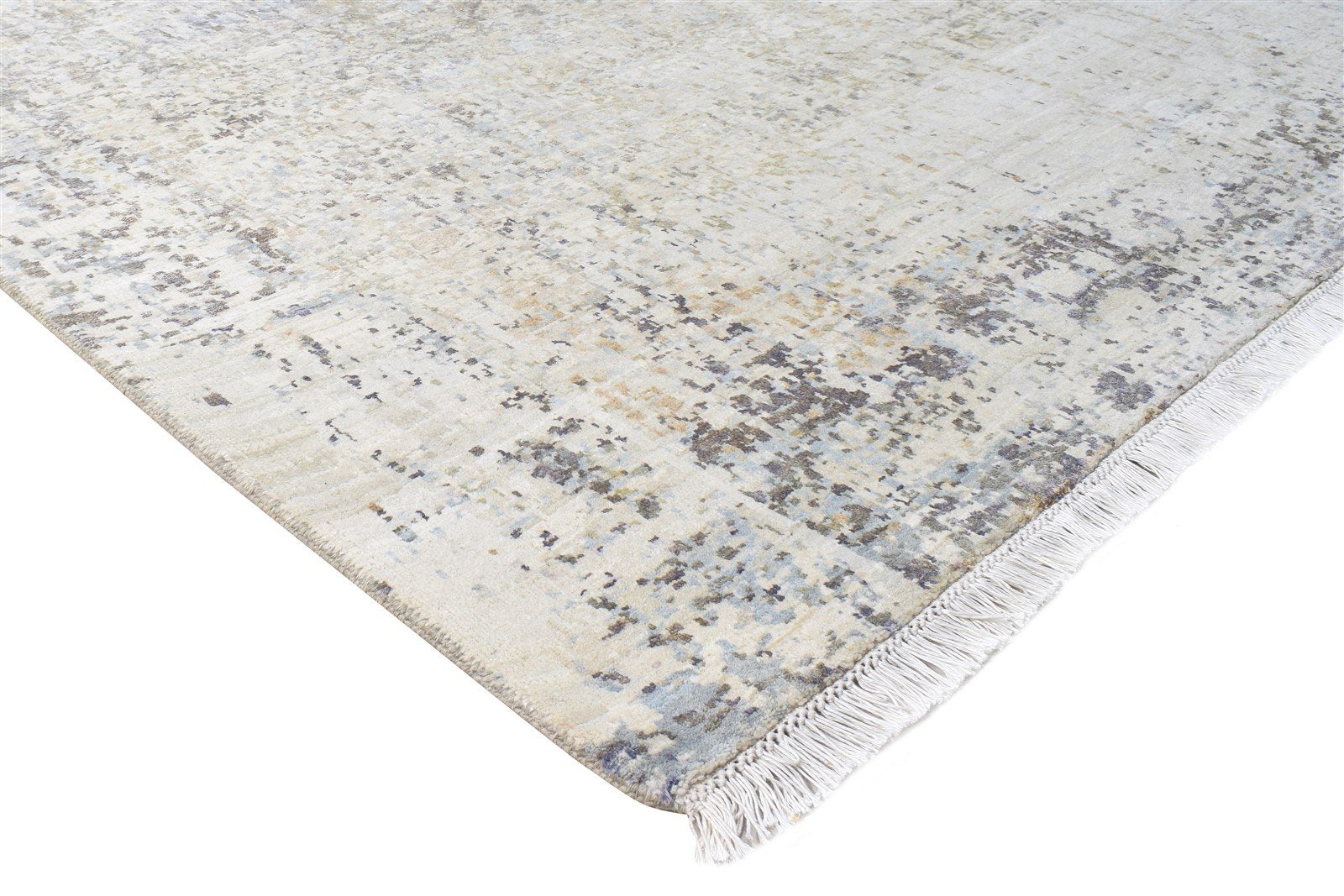 Beige Wool / Silk Rug 9X14 Modern Hand Knotted American Abstract Large Carpet 