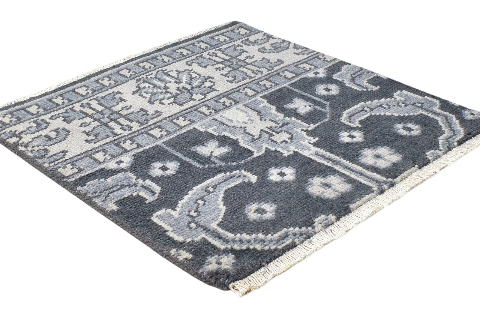 Hand Knotted Charcoal Wool Rug 2' X 2' Persian Oushak Oriental Small Carpet 