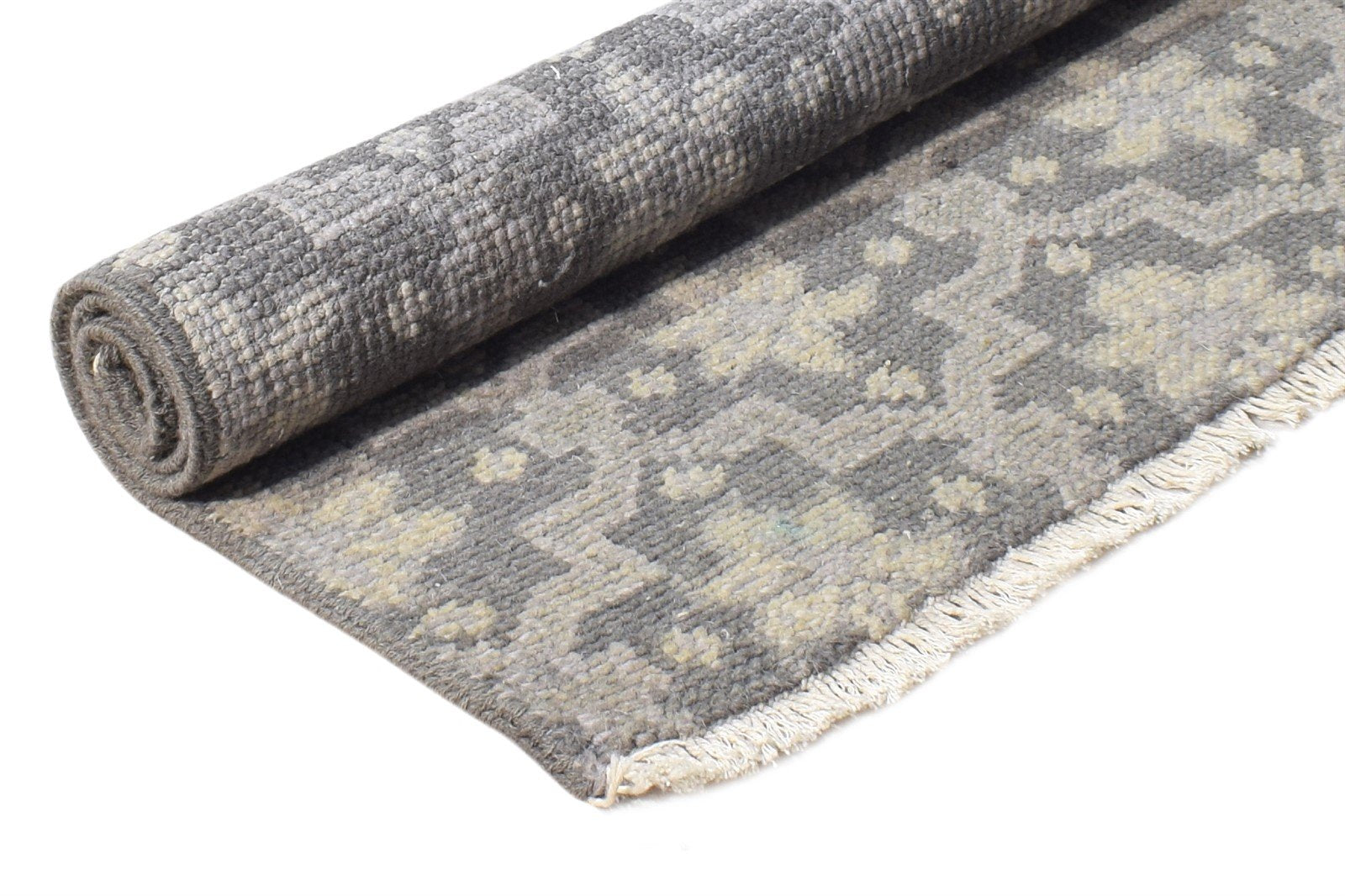 Wool Grey Rug 2' X 2' Modern Hand Knotted Moroccan Trellis Small Carpet 