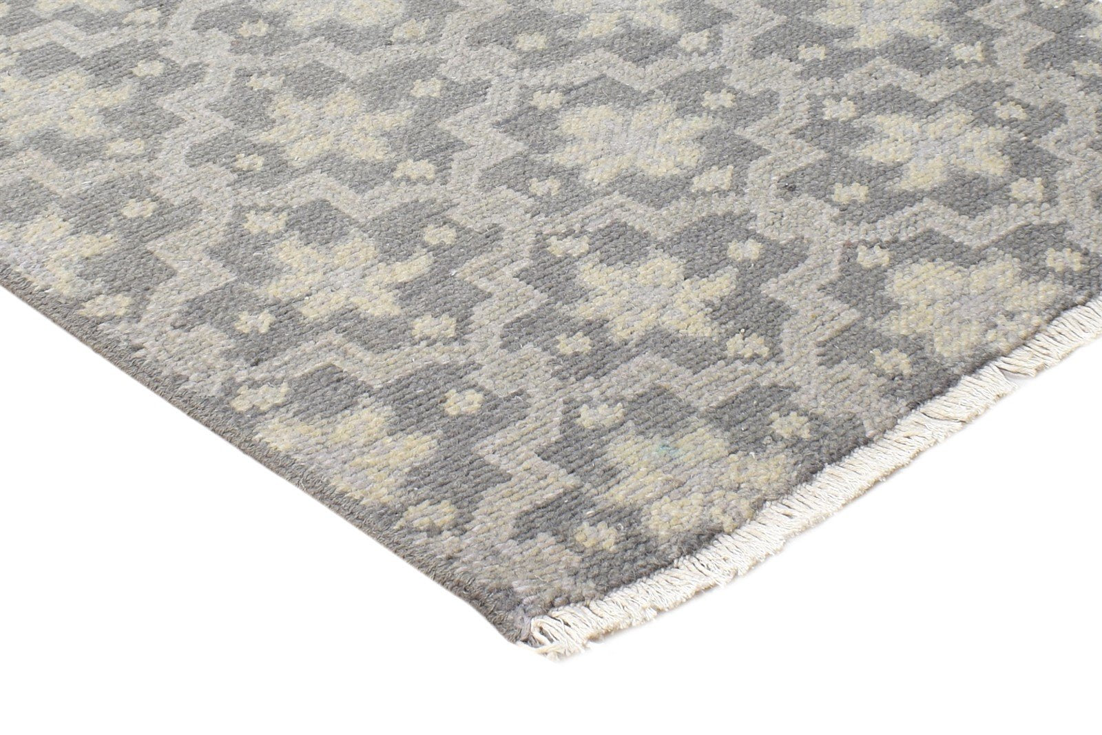 Wool Grey Rug 2' X 2' Modern Hand Knotted Moroccan Trellis Small Carpet 