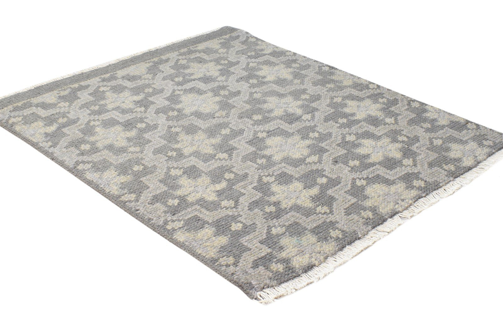 Wool Grey Rug 2' X 2' Modern Hand Knotted Moroccan Trellis Small Carpet 