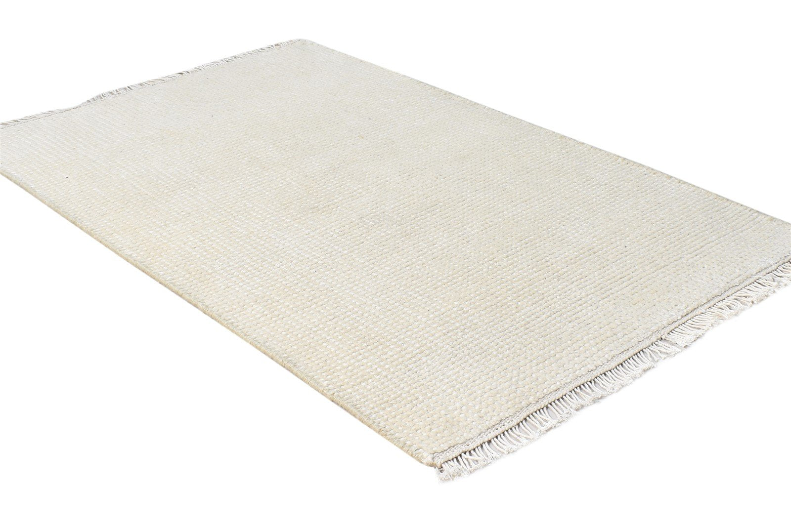 Off-White Wool Rug 2' X 3' Modern Hand Knotted Scandinavian Solid Small Carpet 