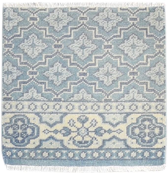 Wool Blue Rug 2' X 2' Modern Hand Knotted Moroccan Trellis Small Carpet 