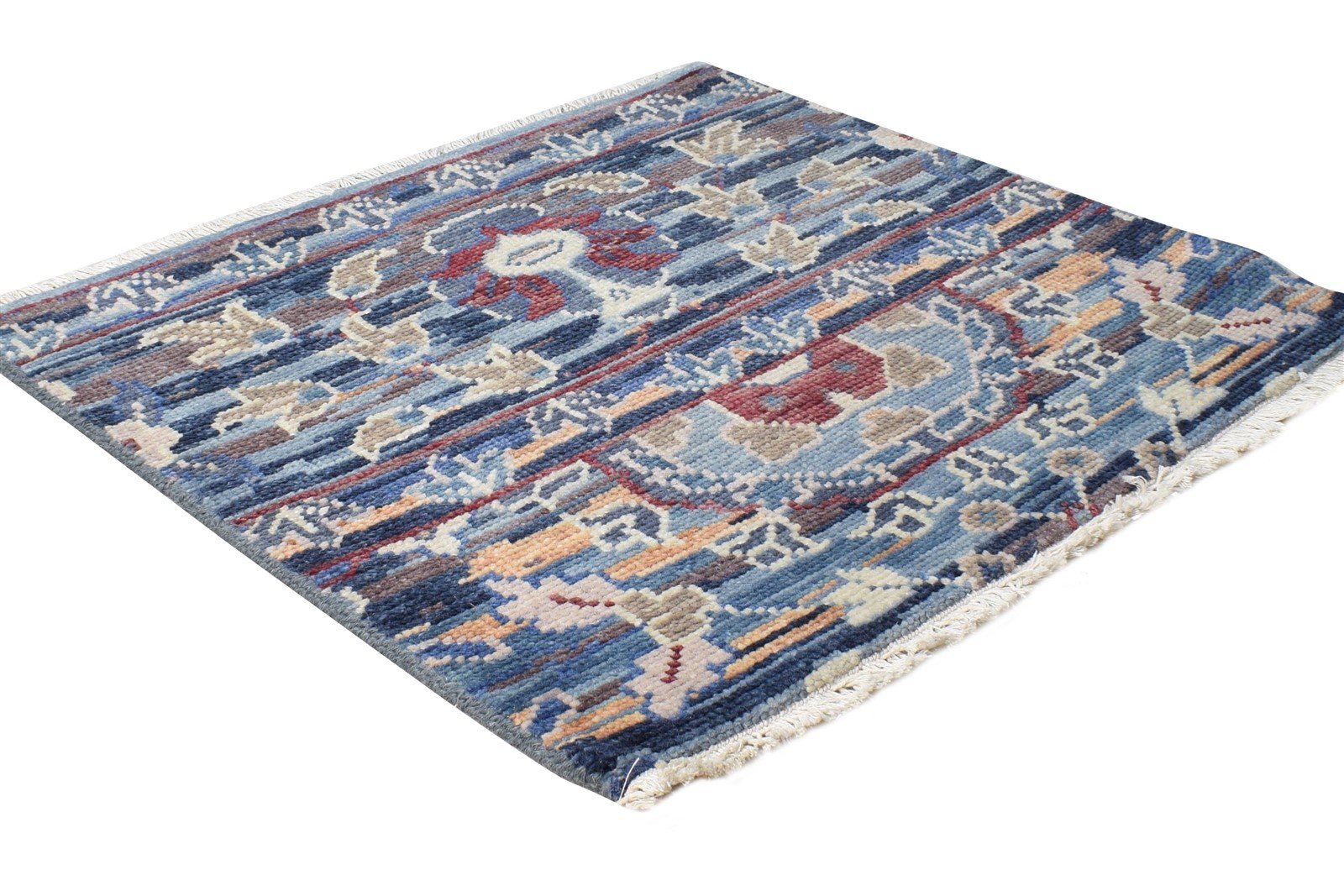 Blue Wool Rug 2' X 2' Persian Hand Knotted Khotan Oriental Small Carpet 